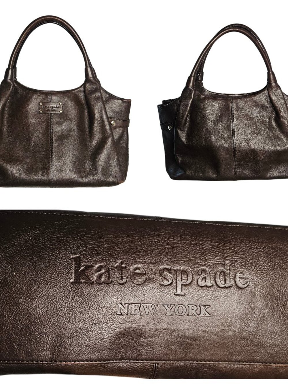 Kate Spade Stevie Berkshire Road Chocolate Brown Leather Satchel bag Big Logo